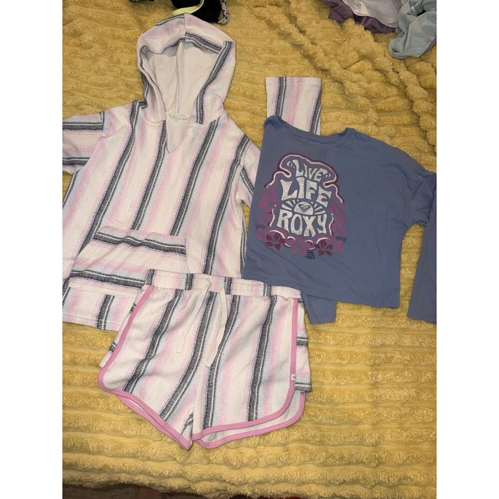 Roxy Girls ROXY Daydreamin Striped Terry Baja Hoodie Shorts Shirt Large 12/14